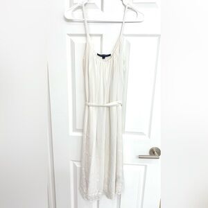 NWOT - French Connection White Embroidered Knee Length Dress w/ Waist Tie